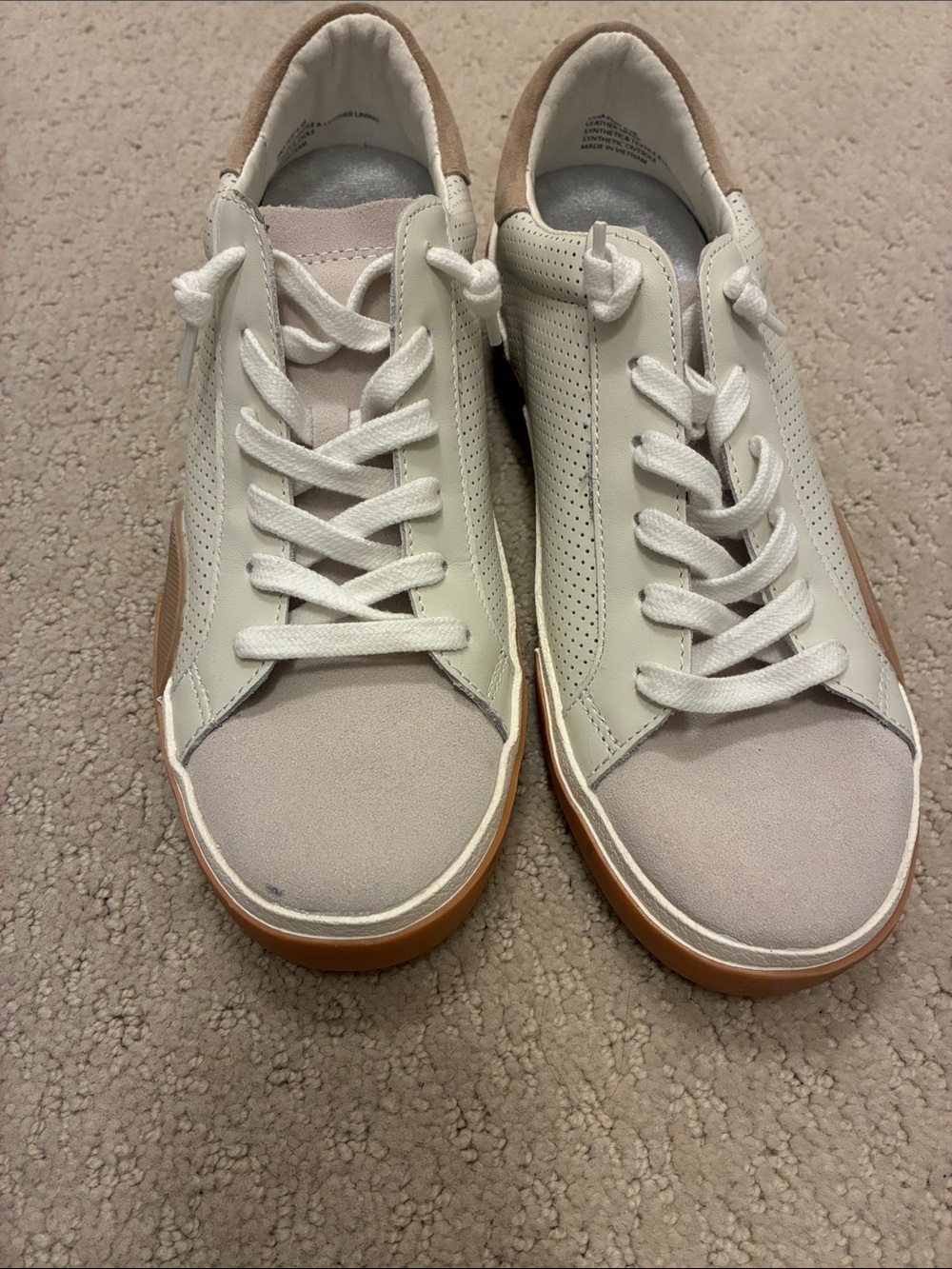 NWOT Dolce Vita Zina Perf Leather & Suede Low Top Sneakers Neutral Size 6.5B 👵MT